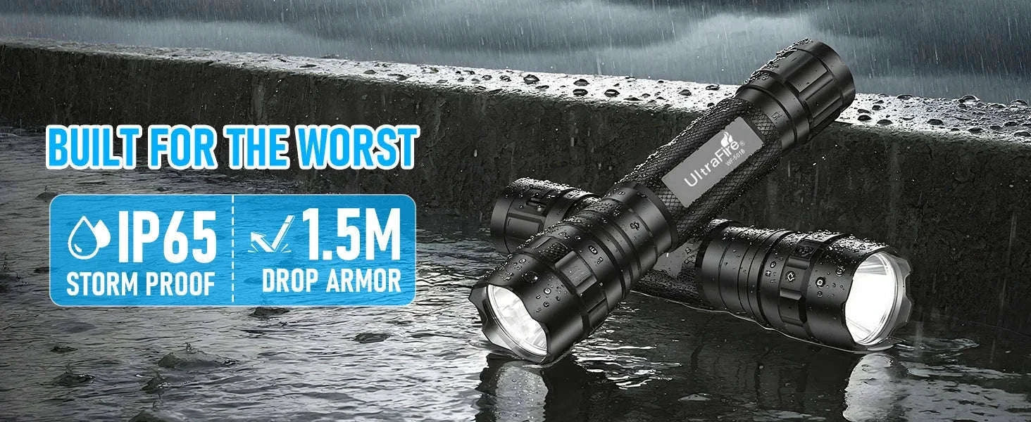 1200LM Tactical LED Flashlight with Holster, Rechargeable Battery Kit-PACKAGE B