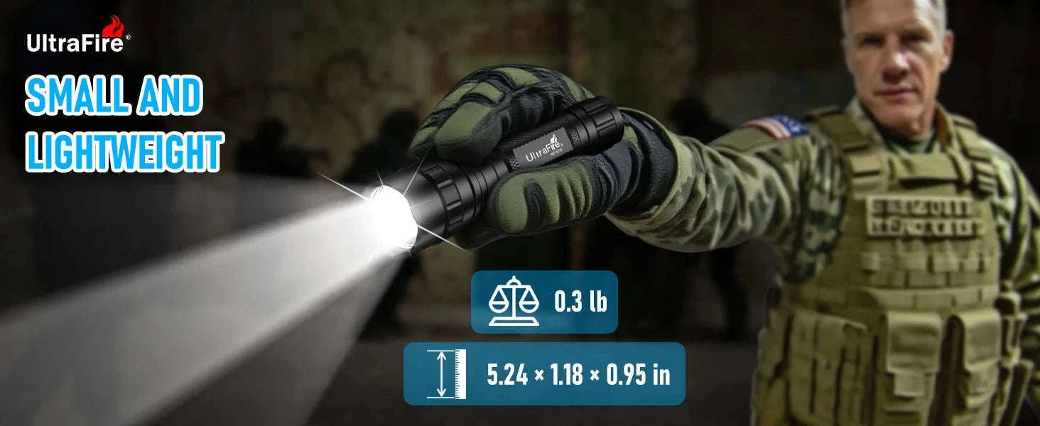 1200LM Tactical LED Flashlight with Holster, Rechargeable Battery Kit-PACKAGE B