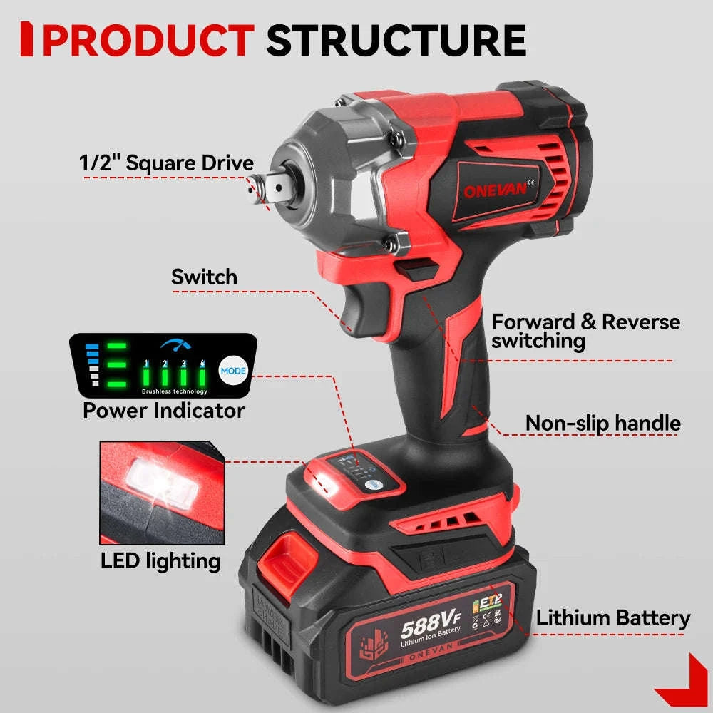 1200N·M Brushless Electric Impact Wrench DTW500 with 4‑Gear Control-2xBattery Set / GERMANY