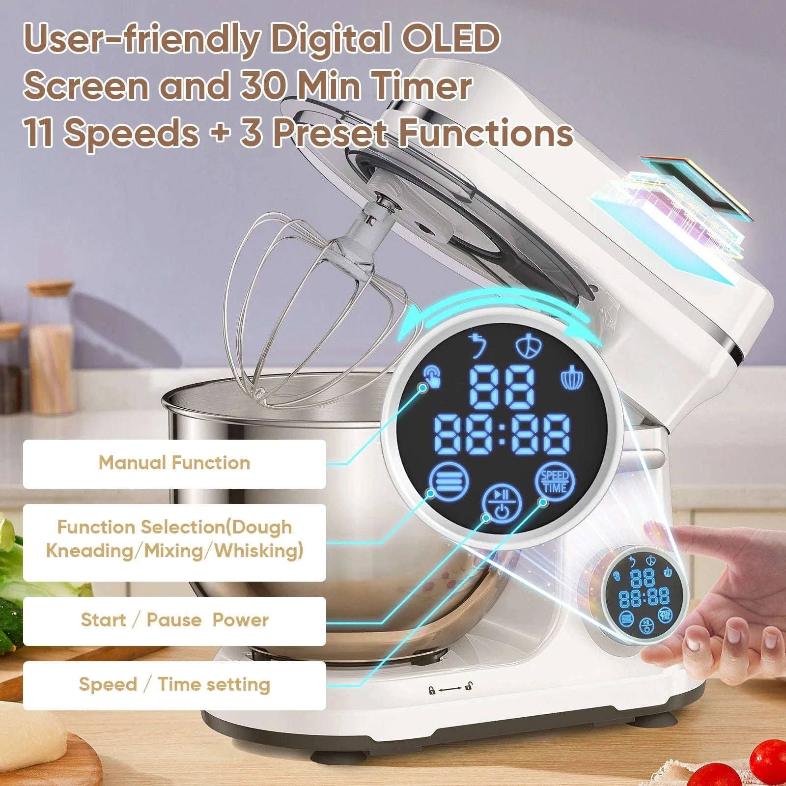 1200W 11-Speed Stand Mixer with 5L Bowl-BM602E  WHITE / EU / france