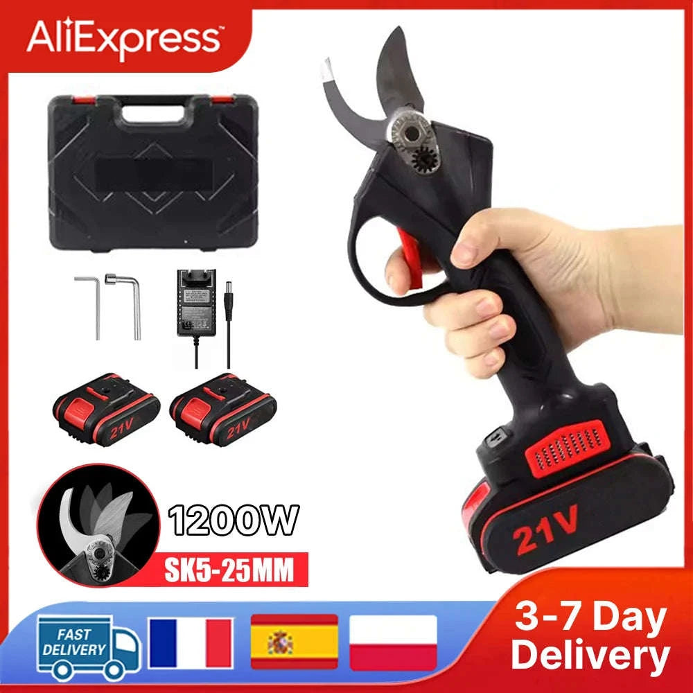 1200W 25mm Cordless Electric Pruner With 21V Batteries-2 Battery 1 Plug / Poland