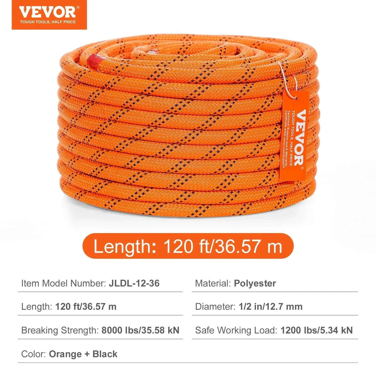 120ft Double Braided Polyester Rope 4000 lbs Strength Arborist Cord-0.375 inch / GERMANY