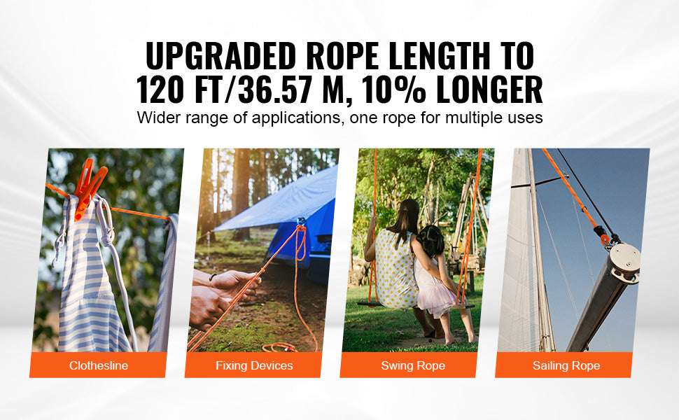 120ft Double Braided Polyester Rope 4000 lbs Strength Arborist Cord-0.375 inch / GERMANY
