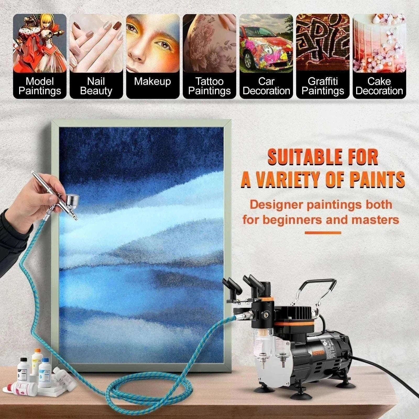 120W Dual-Action Airbrush Kit with Compressor for Art, Nails & DIY-spain