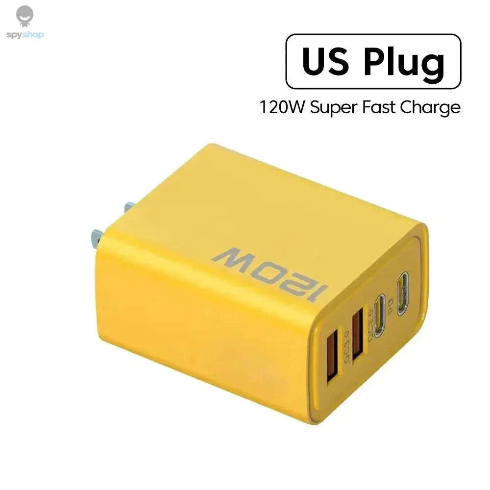 120W Fast Charger – Quick Charge 3.0 Multi‑Port USB‑C Power Adapter-Black EU Plug / Yellow
