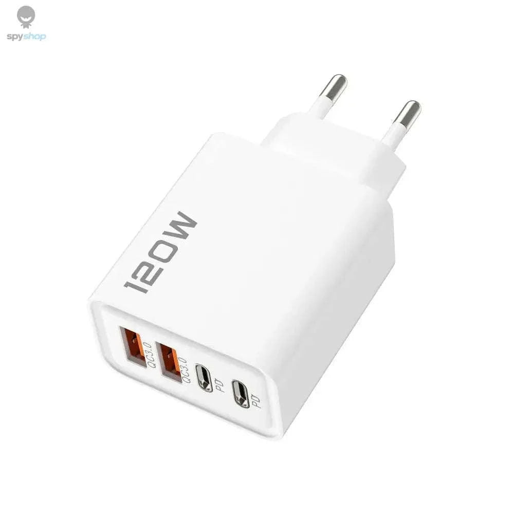 120W Fast Charger – Quick Charge 3.0 Multi‑Port USB‑C Power Adapter-Black EU Plug / Yellow