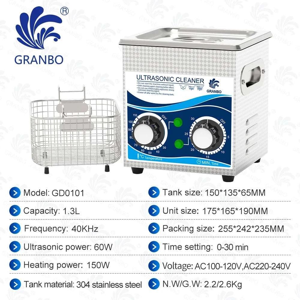 120W Ultrasonic Cleaner 1.3L with Heat & Timer for Jewelry Glasses-1.3L 60W / US