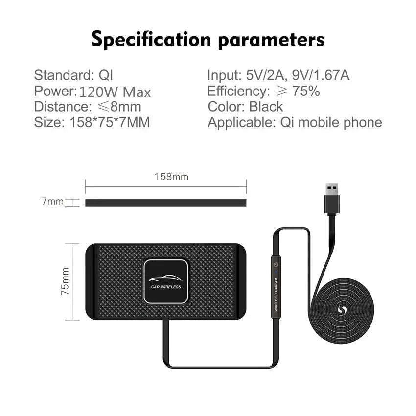 120W Wireless Car Charger Silicone Pad Stand for Fast Charging-With QC3.0 Charger
