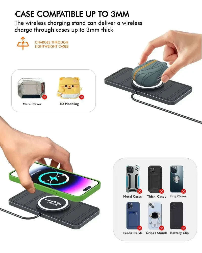 120W Wireless Car Charger Silicone Pad Stand for Fast Charging-With QC3.0 Charger