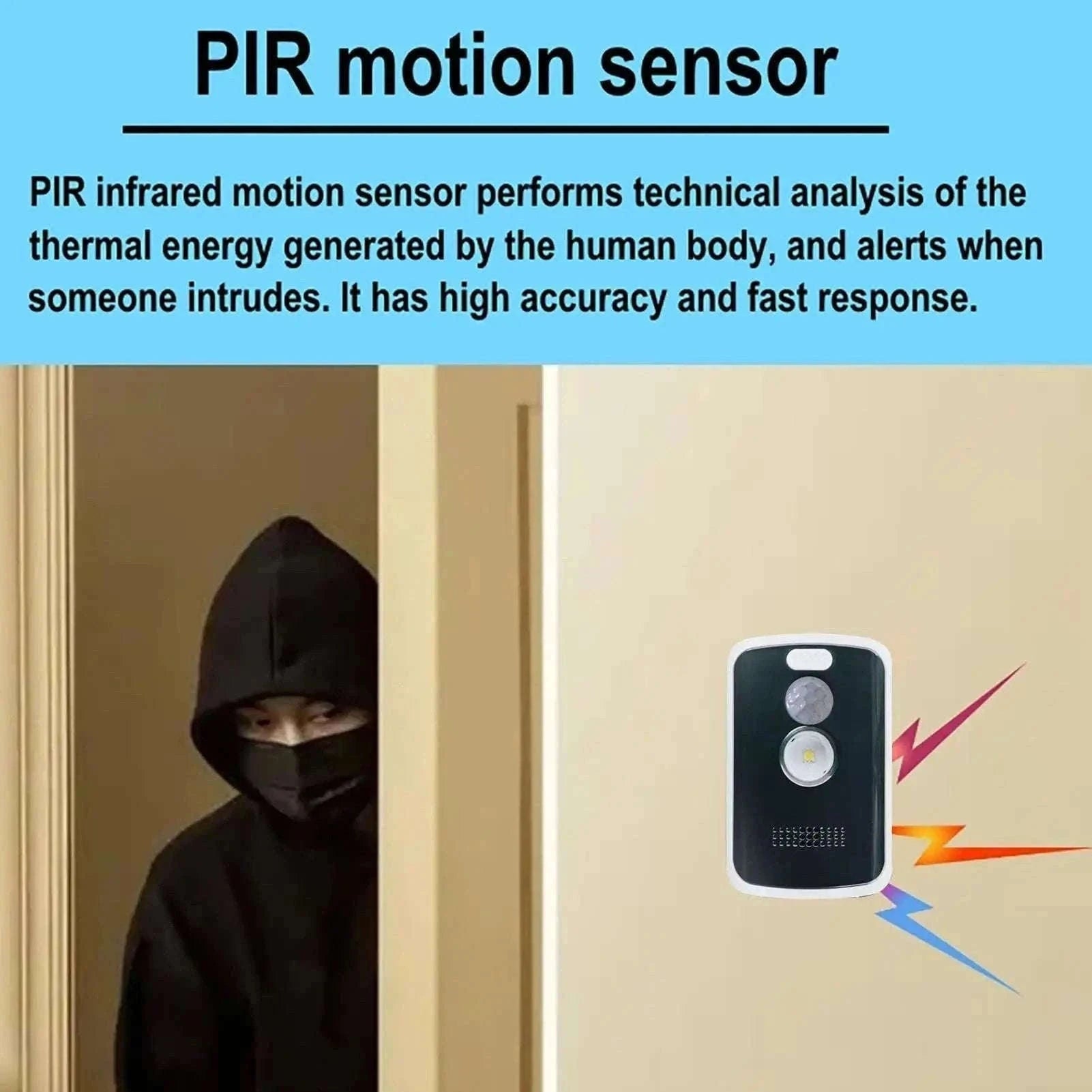 125dB Motion Sensor Alarm with Light Modes for Outdoor Security-As shown