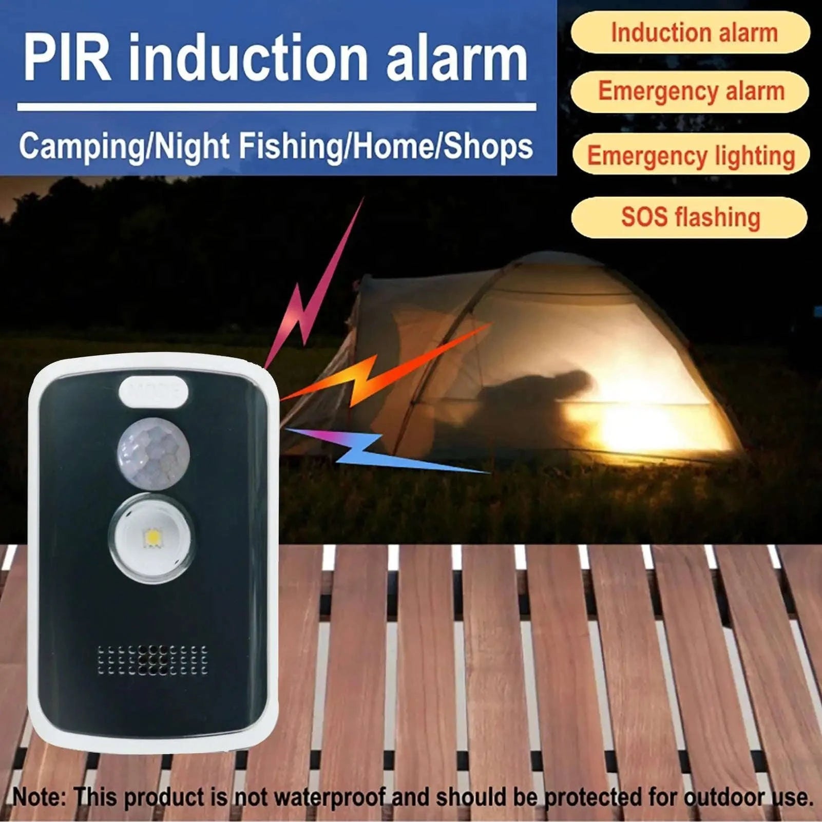 125dB Motion Sensor Alarm with Light Modes for Outdoor Security-As shown