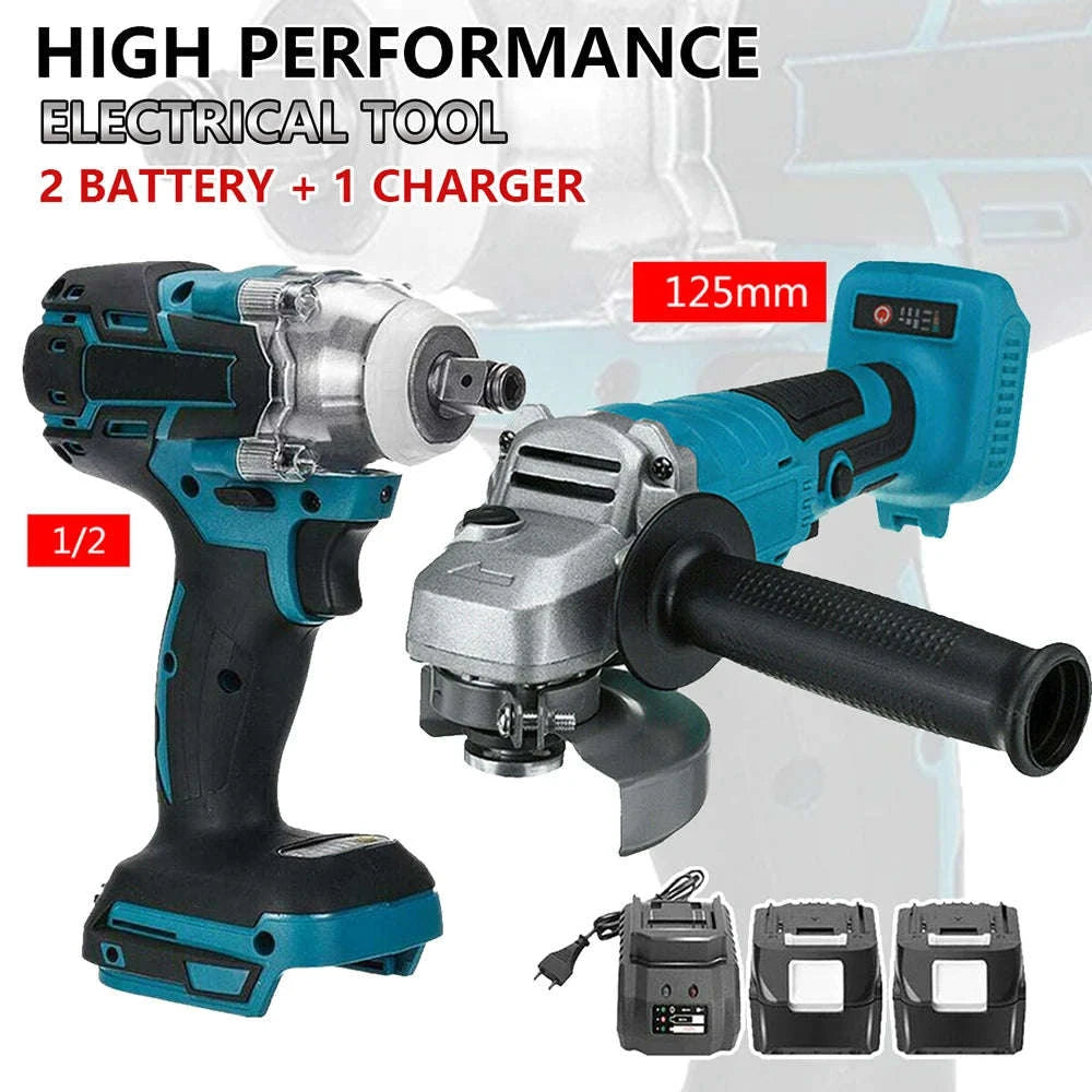 125mm Brushless Electric Angle Grinder and Impact Wrench Combo Kit-Germany