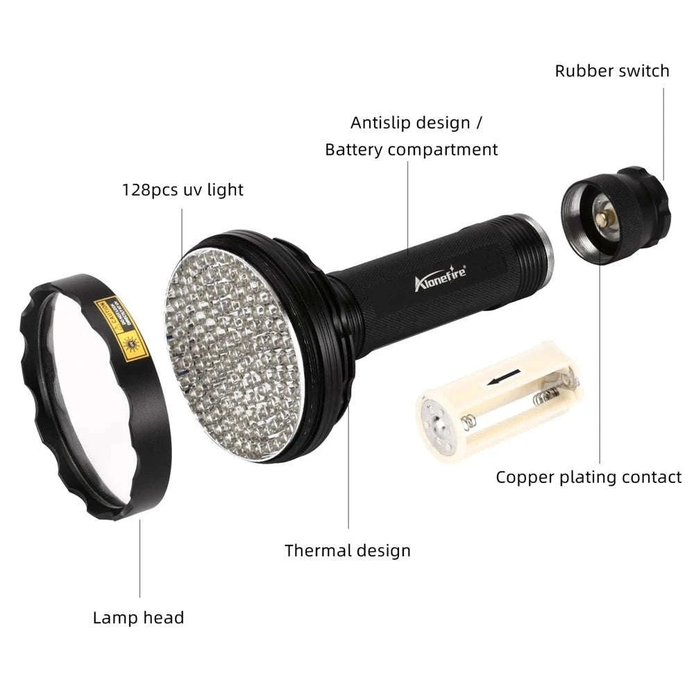 128 LED UV Flashlight High-Power Ultraviolet Torch-128UV 395nm / black