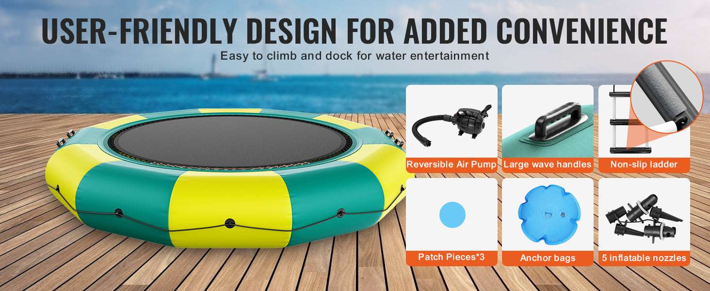 12ft Inflatable Water Trampoline with Slide & Ladder Swim Platform-green / United States