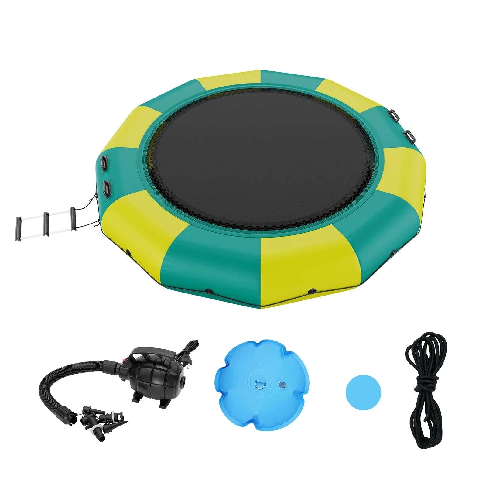 12ft Inflatable Water Trampoline with Slide & Ladder Swim Platform-green / United States