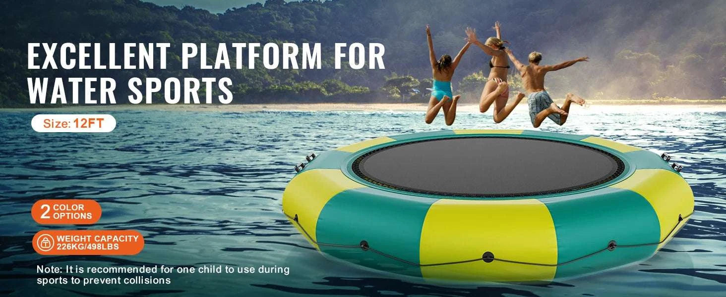 12ft Inflatable Water Trampoline with Slide & Ladder Swim Platform-green / United States
