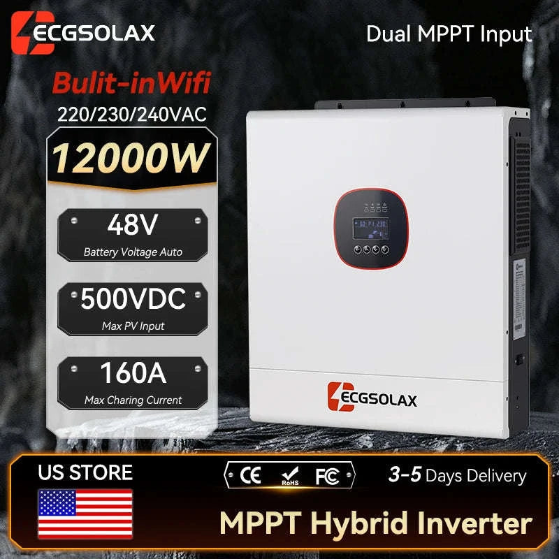 12kW Hybrid Solar Inverter 48V Dual MPPT Pure Sine Wave-220-240V / 12KW 48V / United States