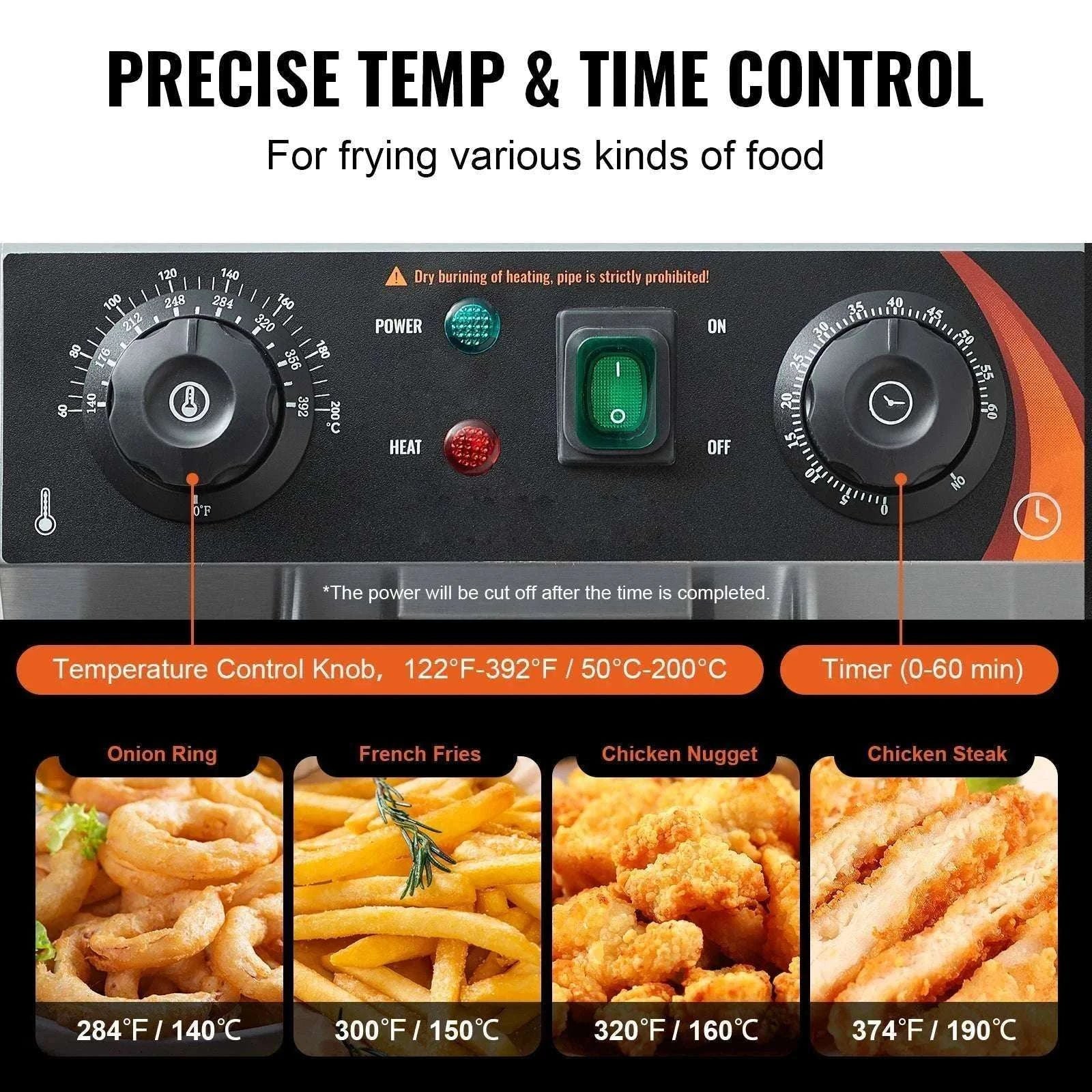 12L Commercial Electric Deep Fryer with Dual Tanks & Baskets-Timing with Filter / United States