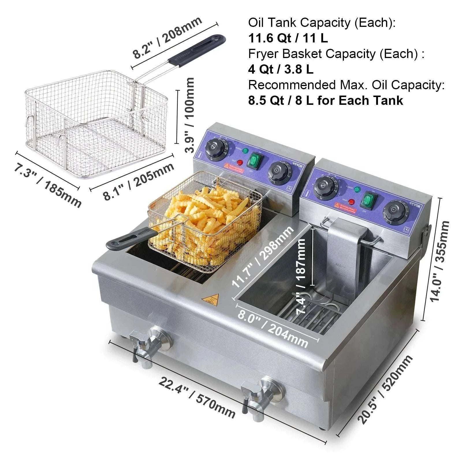 12L Commercial Electric Deep Fryer with Dual Tanks & Baskets-Timing with Filter / United States