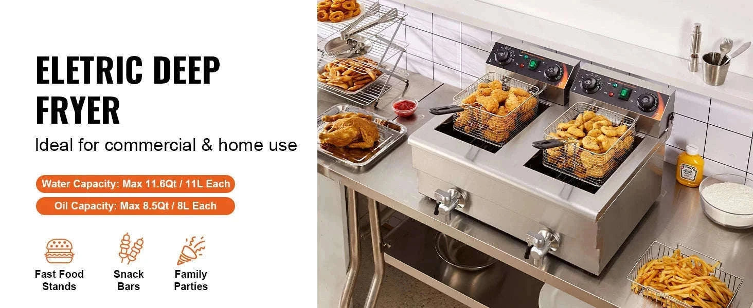 12L Commercial Electric Deep Fryer with Dual Tanks-not timer no filter / Dual Tanks / EU|GERMANY
