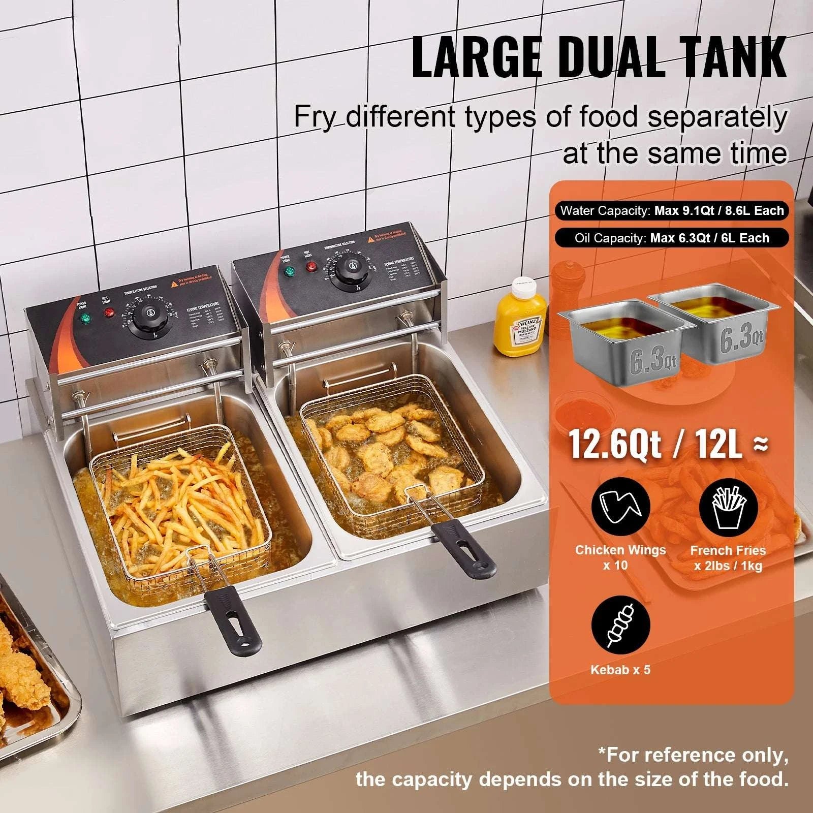 12L Dual Tank Electric Deep Fryer with Temperature Control-no Timing no Filter / Dual Tanks / US|france