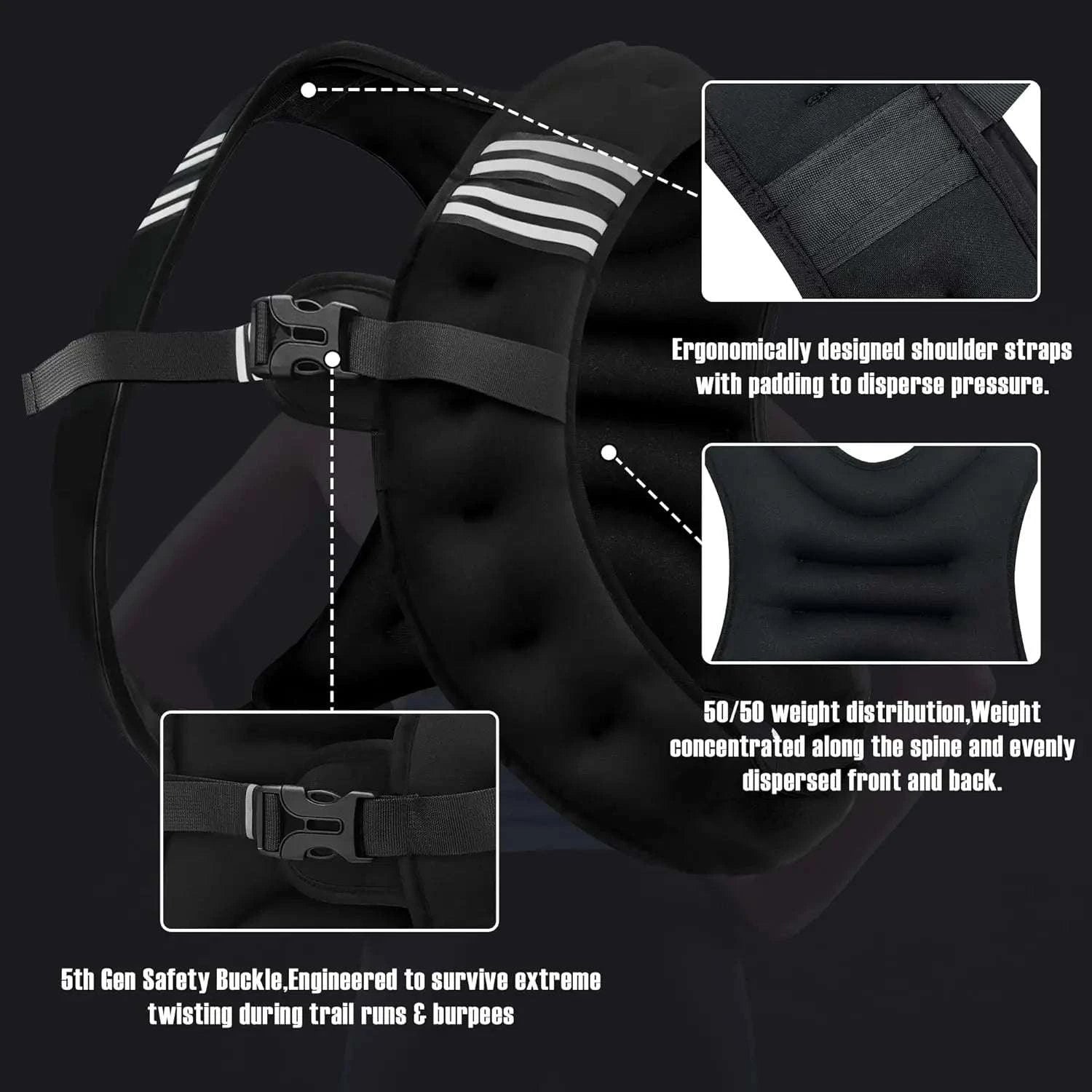 12lb Weighted Vest with Reflective Strips for Running & Strength Training-United States