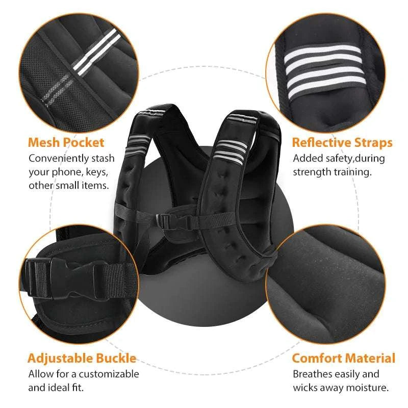 12lb Weighted Vest with Reflective Strips for Running & Strength Training-United States