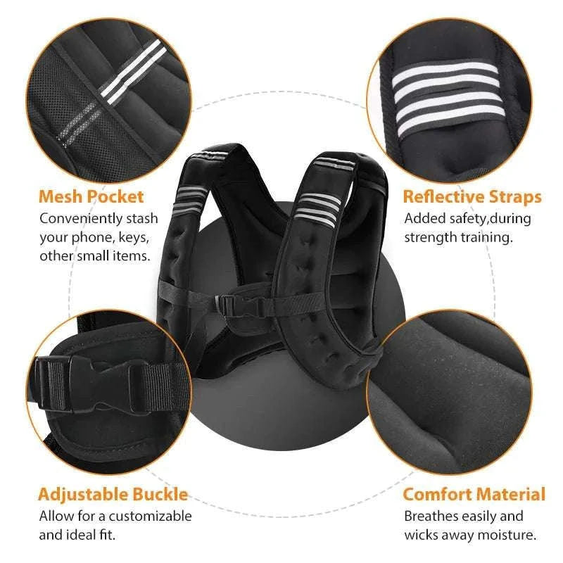 12lb Weighted Vest with Reflective Strips for Running & Strength Training-United States