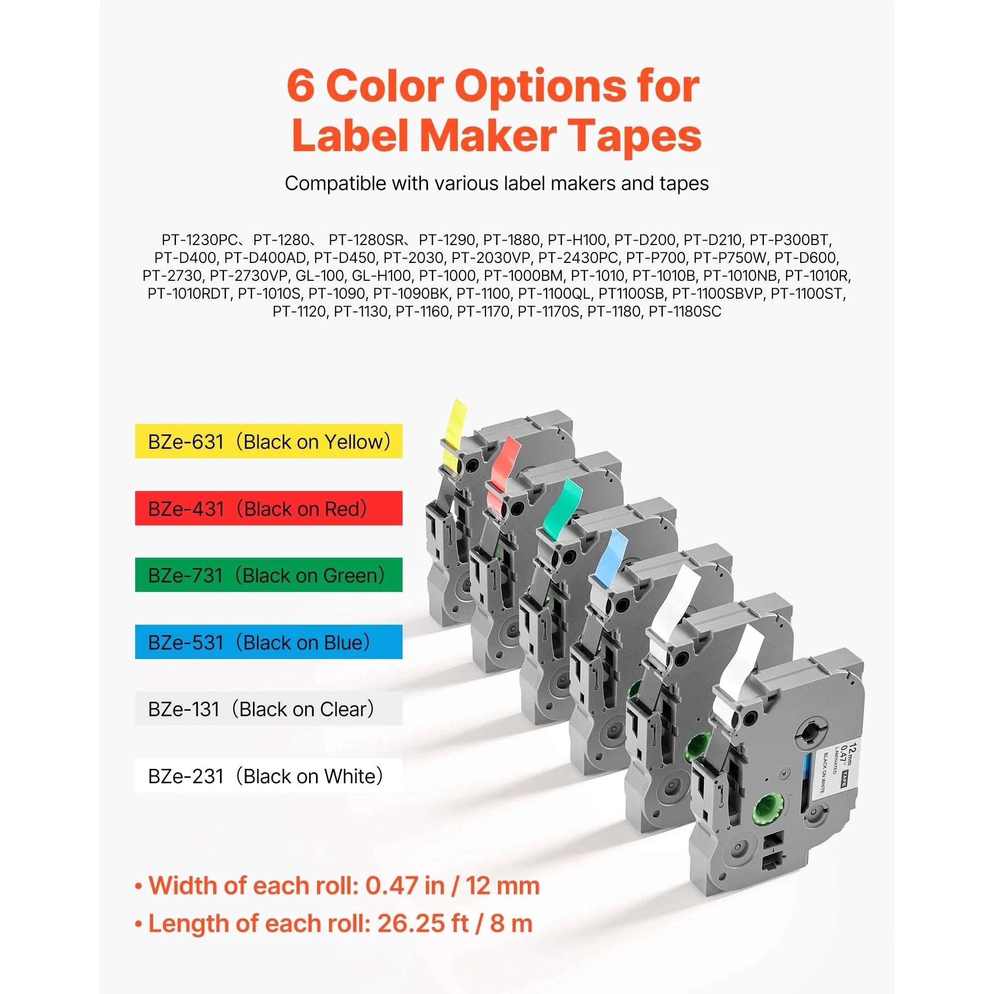 12mm Label Maker Tape 6-Pack Compatible with Brother P-Touch-6pcs / GERMANY