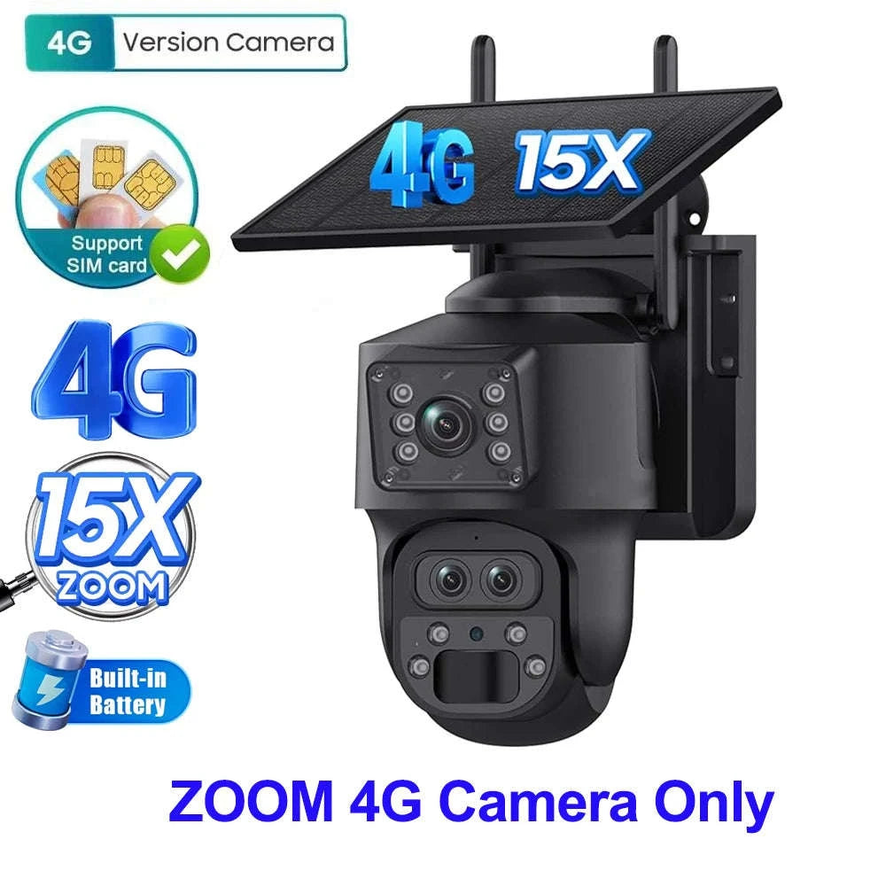12MP 15X Zoom 4G Solar Security Camera Dual Screen Outdoor PTZ-White 4G 64GB / Russian Federation
