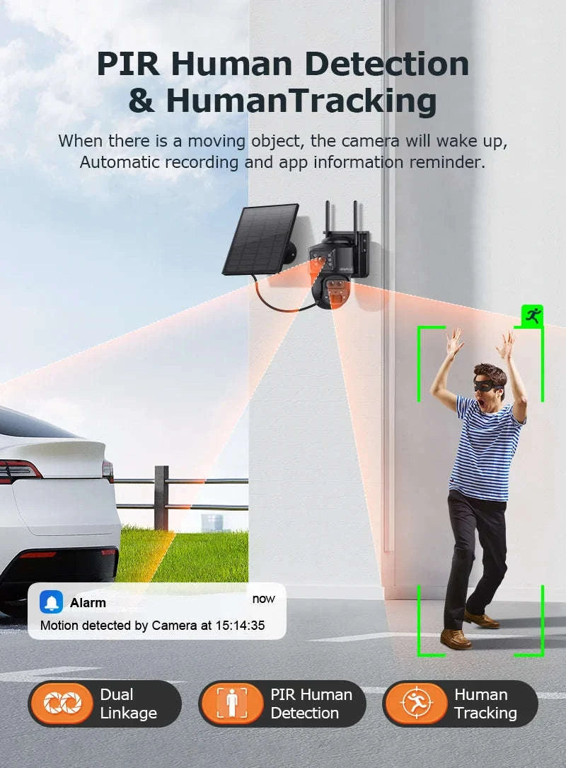 12MP 15X Zoom 4G Solar Security Camera Dual Screen Outdoor PTZ-White 4G 64GB / Russian Federation