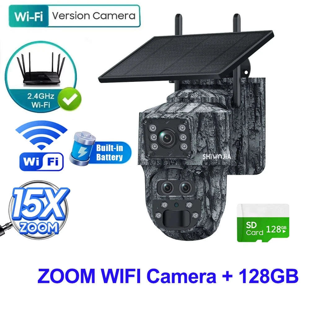12MP 15X Zoom 4G Solar Security Camera Dual Screen Outdoor PTZ-White 4G 64GB / Russian Federation