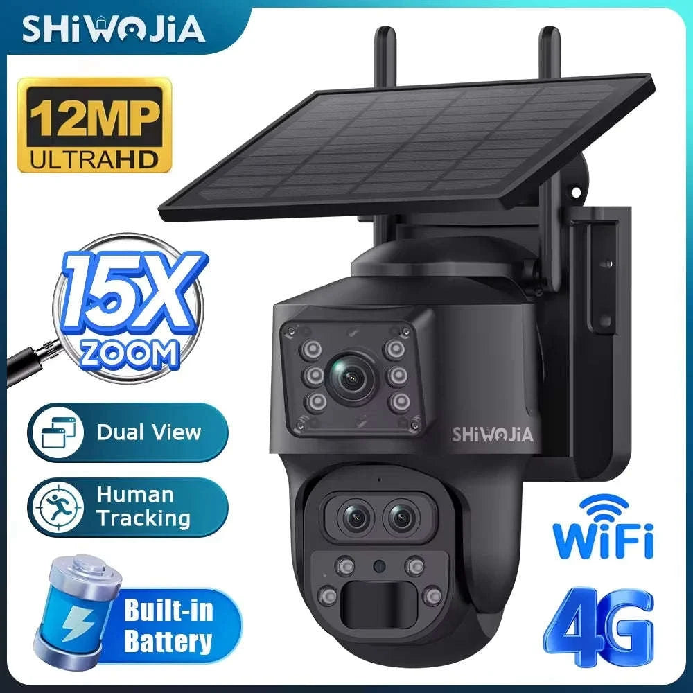12MP 15X Zoom 4G Solar Security Camera Dual Screen Outdoor PTZ-White 4G 64GB / Russian Federation