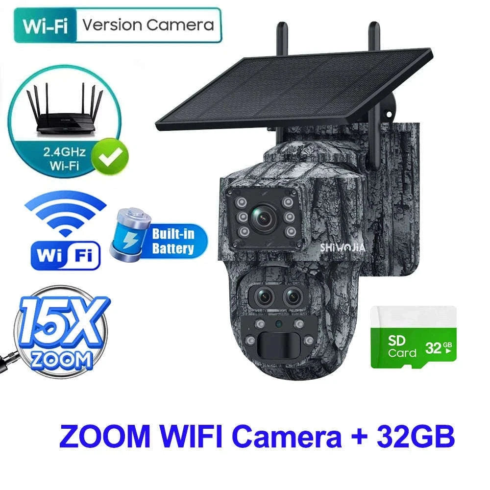 12MP 15X Zoom 4G Solar Security Camera Dual Screen Outdoor PTZ-White 4G 64GB / Russian Federation