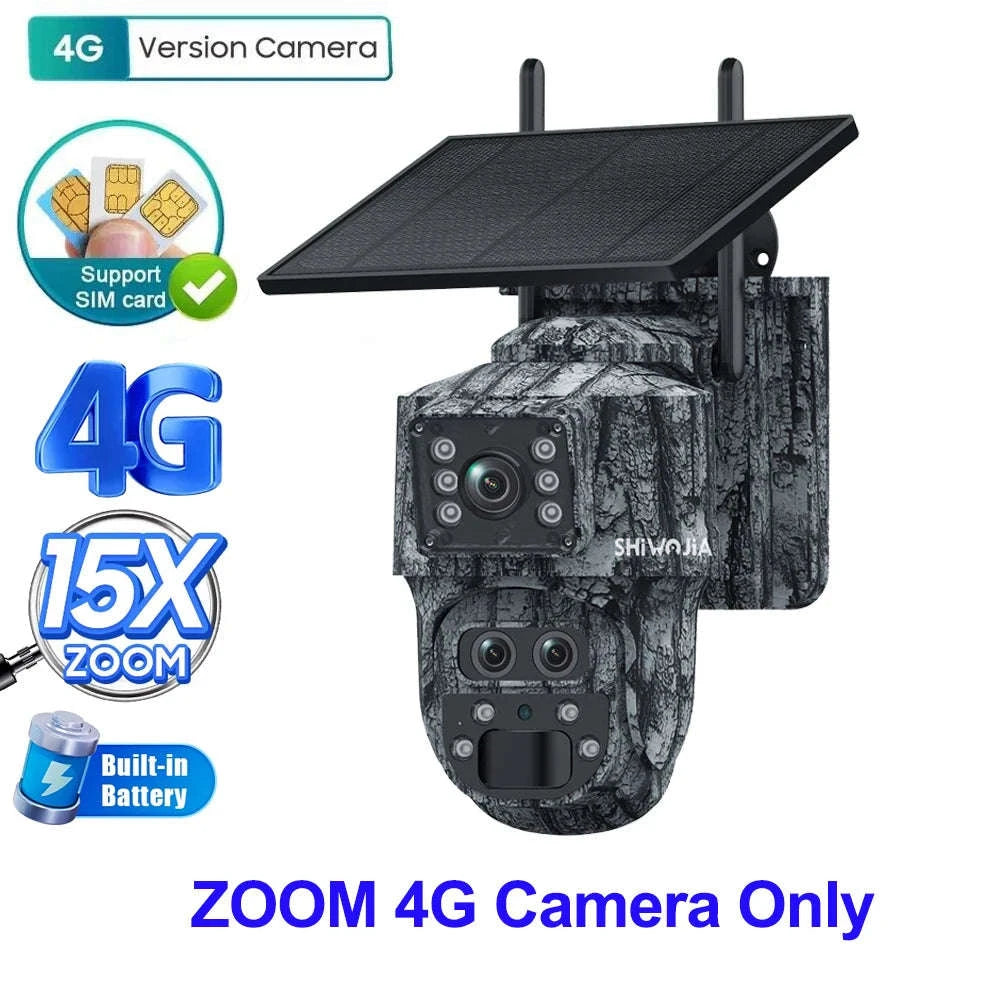 12MP 15X Zoom 4G Solar Security Camera Dual Screen Outdoor PTZ-White 4G 64GB / Russian Federation