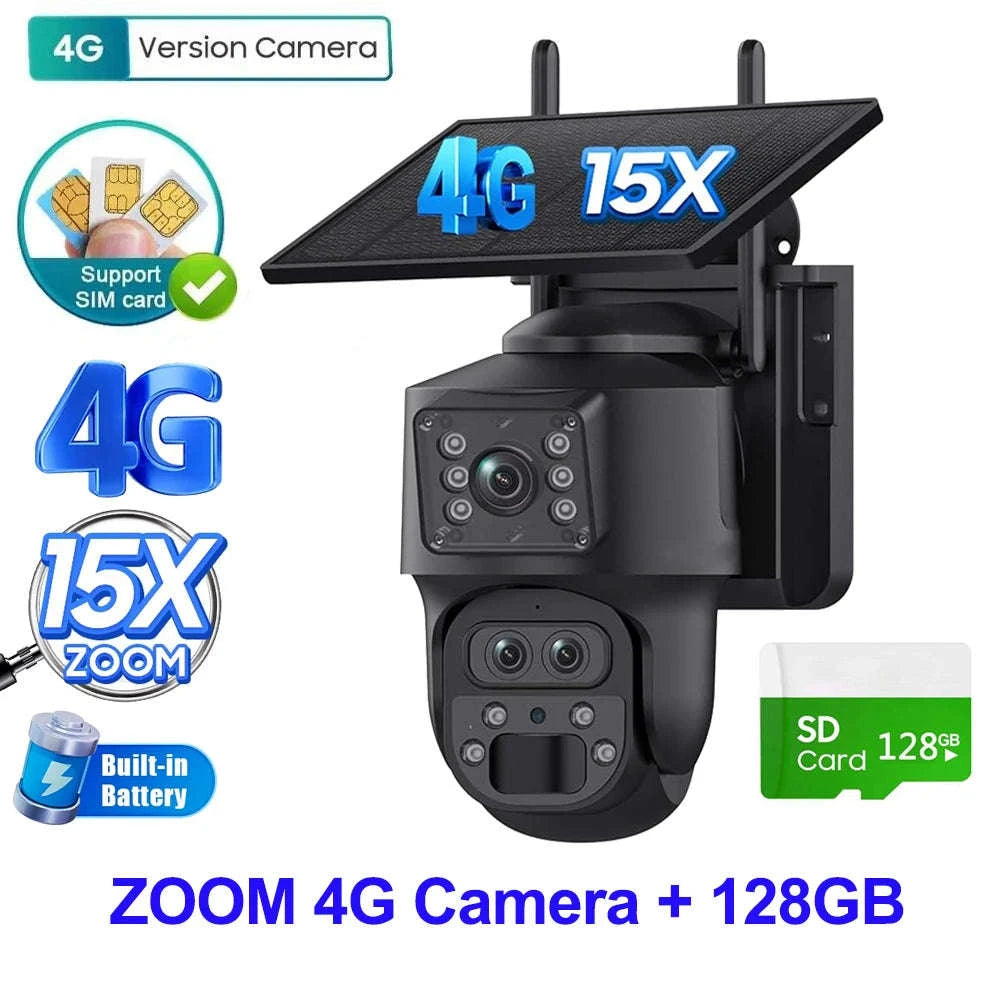 12MP 15X Zoom 4G Solar Security Camera Dual Screen Outdoor PTZ-White 4G 64GB / Russian Federation