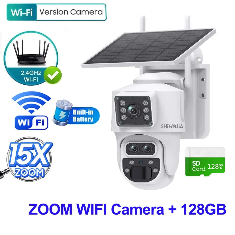 12MP 15X Zoom 4G Solar Security Camera Dual Screen Outdoor PTZ-White 4G 64GB / Russian Federation