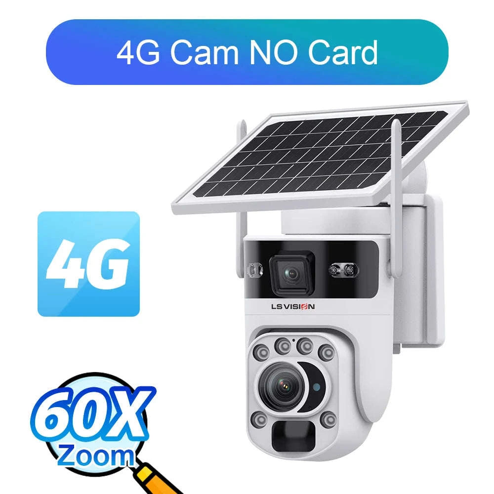 12MP Solar Security Camera with 60X Optical Zoom and Dual Lens-4G Version 60X Zoom / Poland