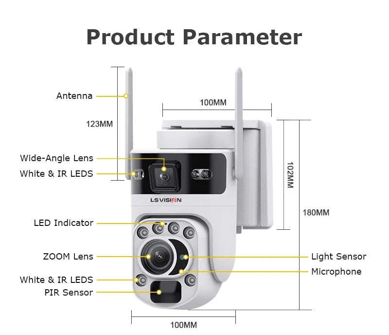 12MP Solar Security Camera with 60X Optical Zoom and Dual Lens-4G Version 60X Zoom / Poland