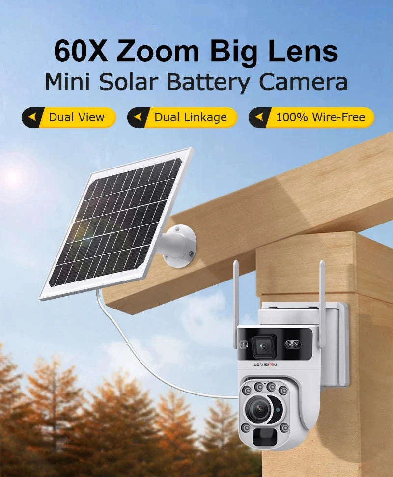 12MP Solar Security Camera with 60X Optical Zoom and Dual Lens-4G Version 60X Zoom / Poland