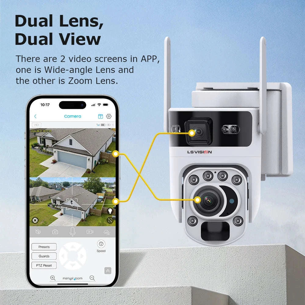 12MP Solar Security Camera with 60X Optical Zoom and Dual Lens-4G Version 60X Zoom / Poland