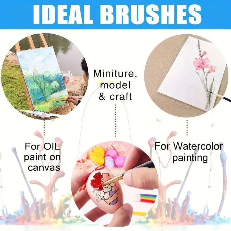 12pc Nylon Brush Set for Watercolor, Acrylic & Oil Painting-12 PCS