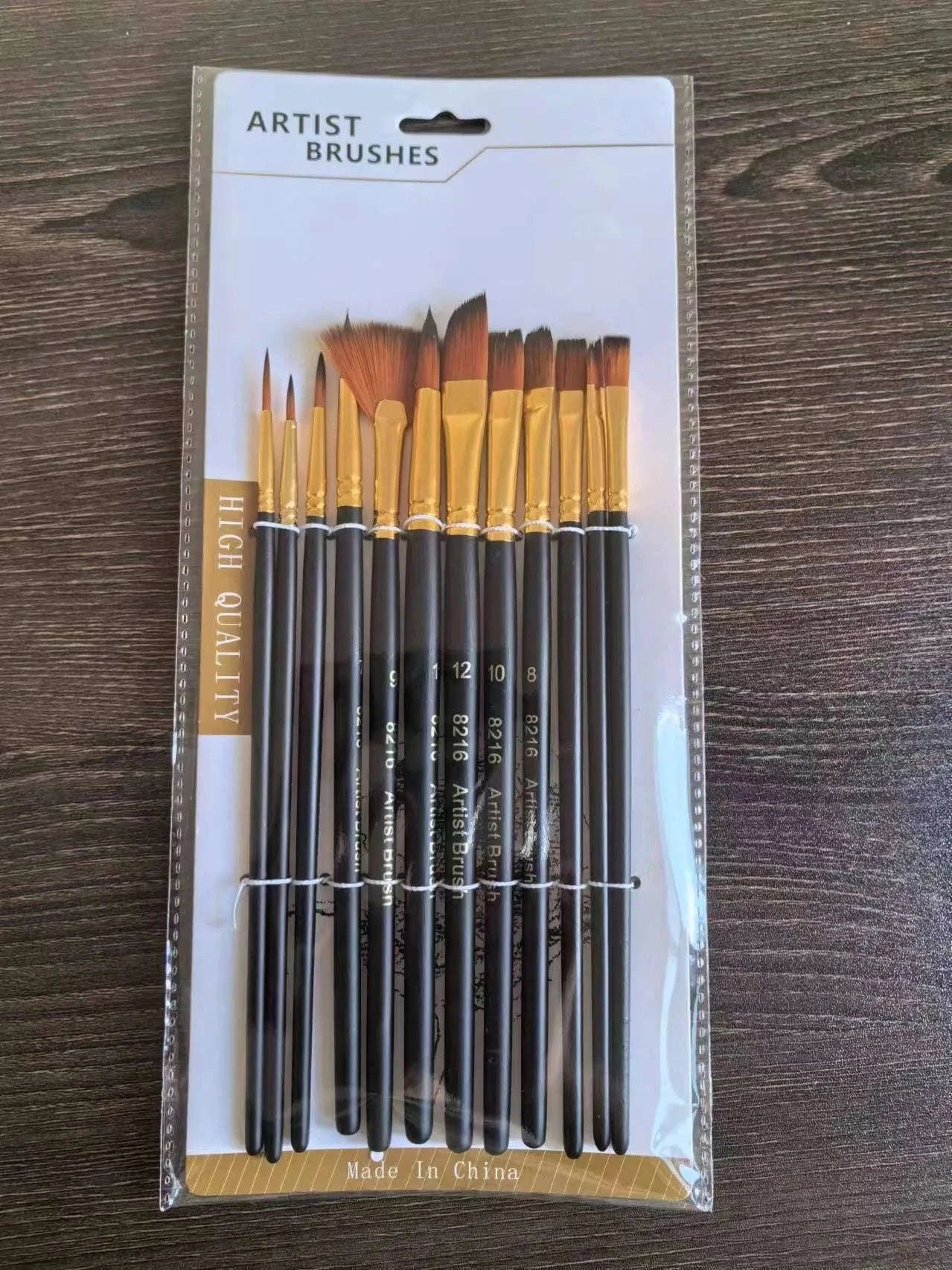 12pc Nylon Brush Set for Watercolor, Acrylic & Oil Painting-12 PCS