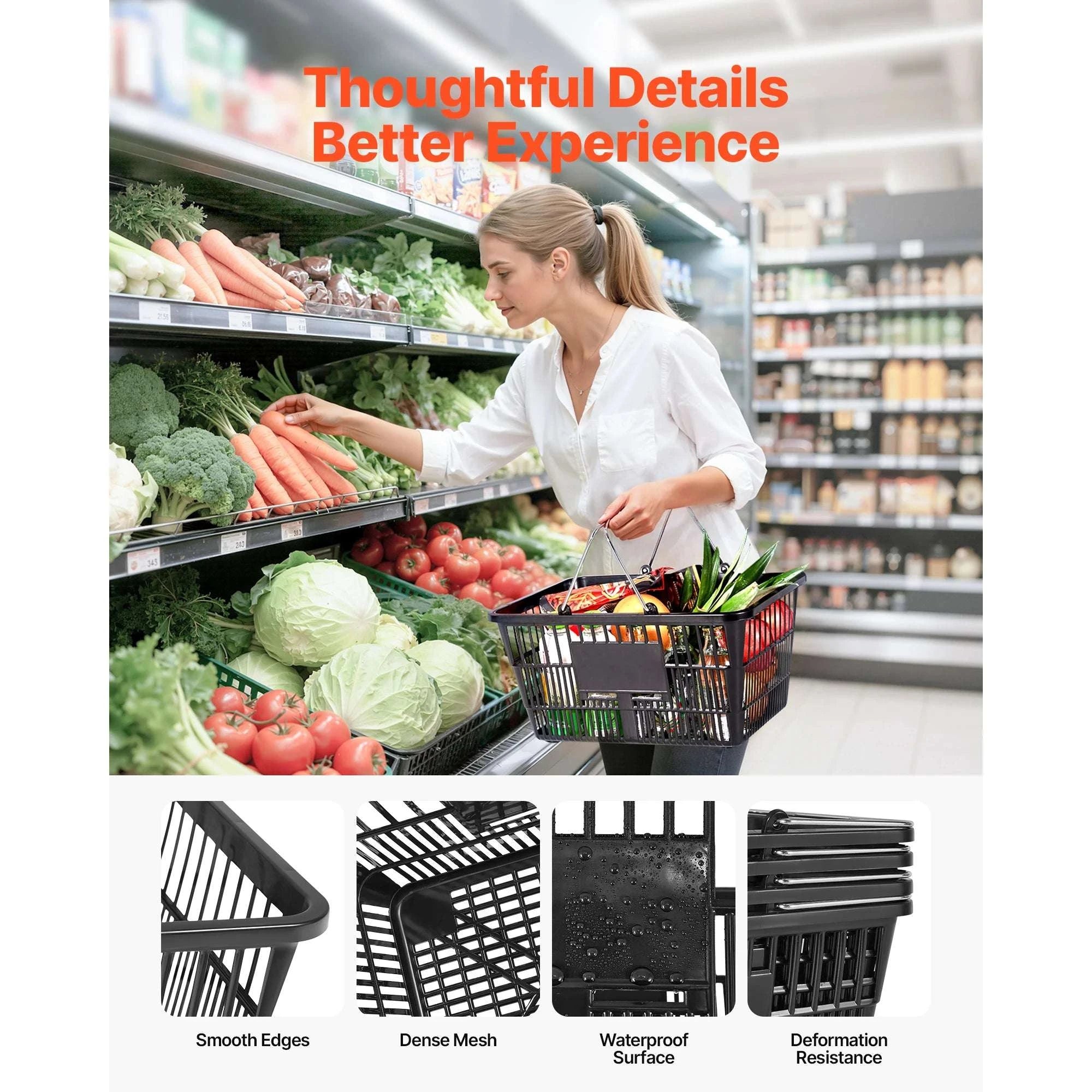 12PCS 21L Stackable Shopping Baskets with Handles for Stores-Red / United States
