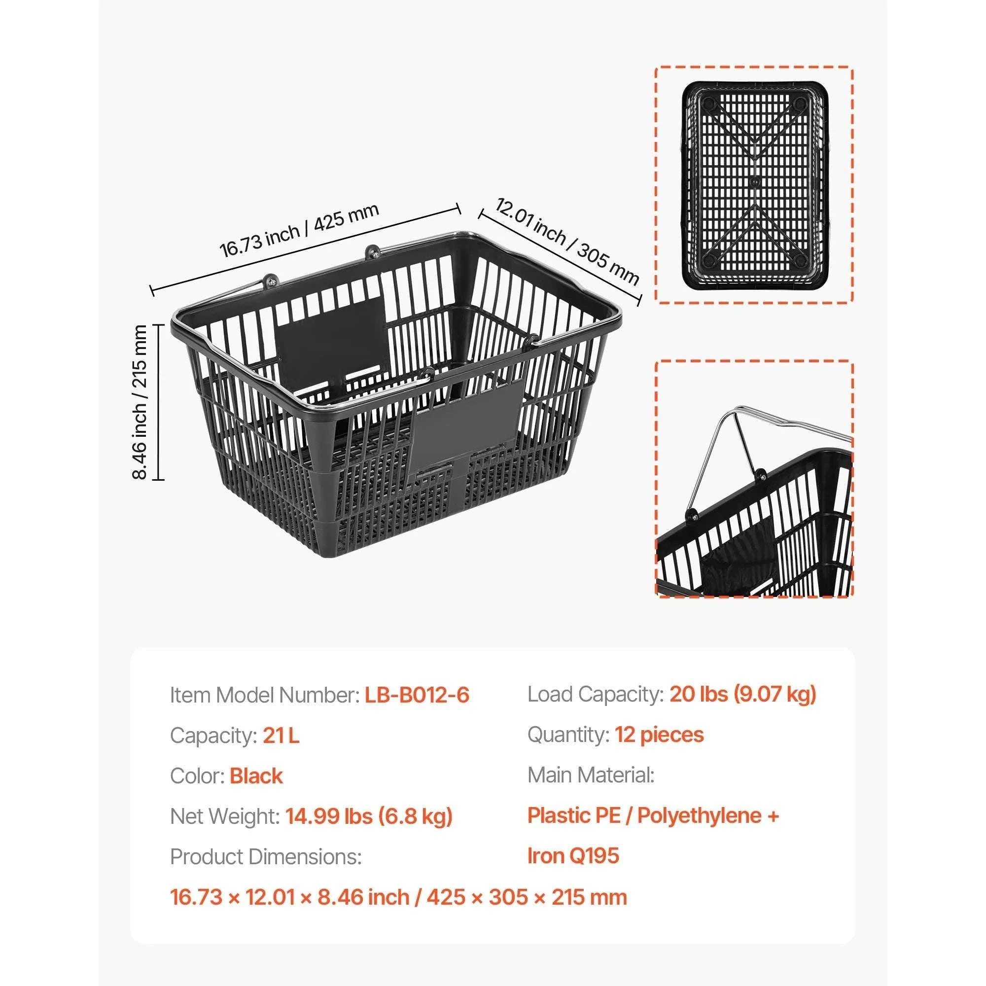 12PCS 21L Stackable Shopping Baskets with Handles for Stores-Red / United States