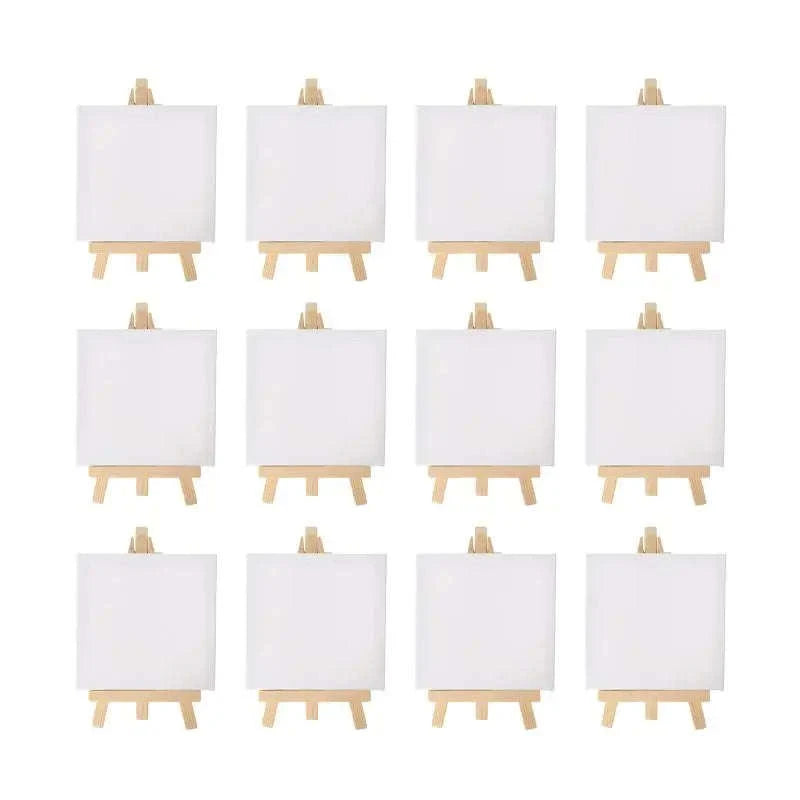12pcs Artists 5-Inch Mini Easel & 3×3-Inch Canvas Set-10x10cm