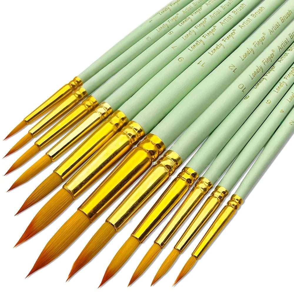 12pcs Professional Round Artist Paint Brush Set-Orange Round