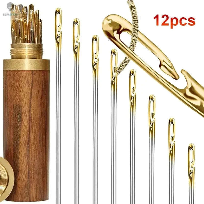 12pcs Side-Threading Sewing Needles for Easy DIY-Gold 12pcs