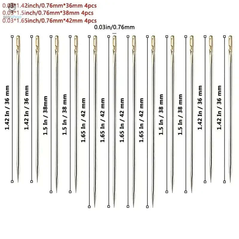 12pcs Side-Threading Sewing Needles for Easy DIY-Gold 12pcs
