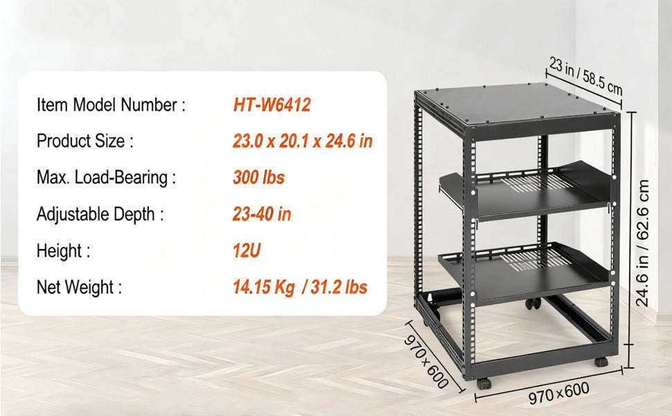 12U Open Frame Server Rack Adjustable Depth Floor or Wall Mount-12U / United States